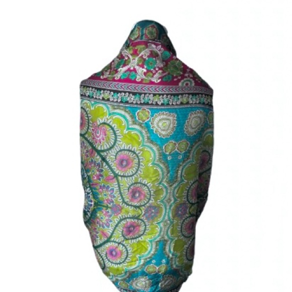 NWT 100% Silk Long Scarf Wrap Mandala Floral Boho Pink Aqua Blue Teal NEW